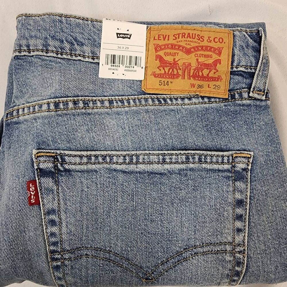 Levi's 514 Jeans Mens 36x29 Straight Leg Medium Wash Blue Denim Distressed Pants - Picture 8 of 8